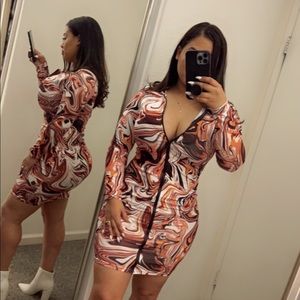 Marble Print Zip Up Bodycon Dress